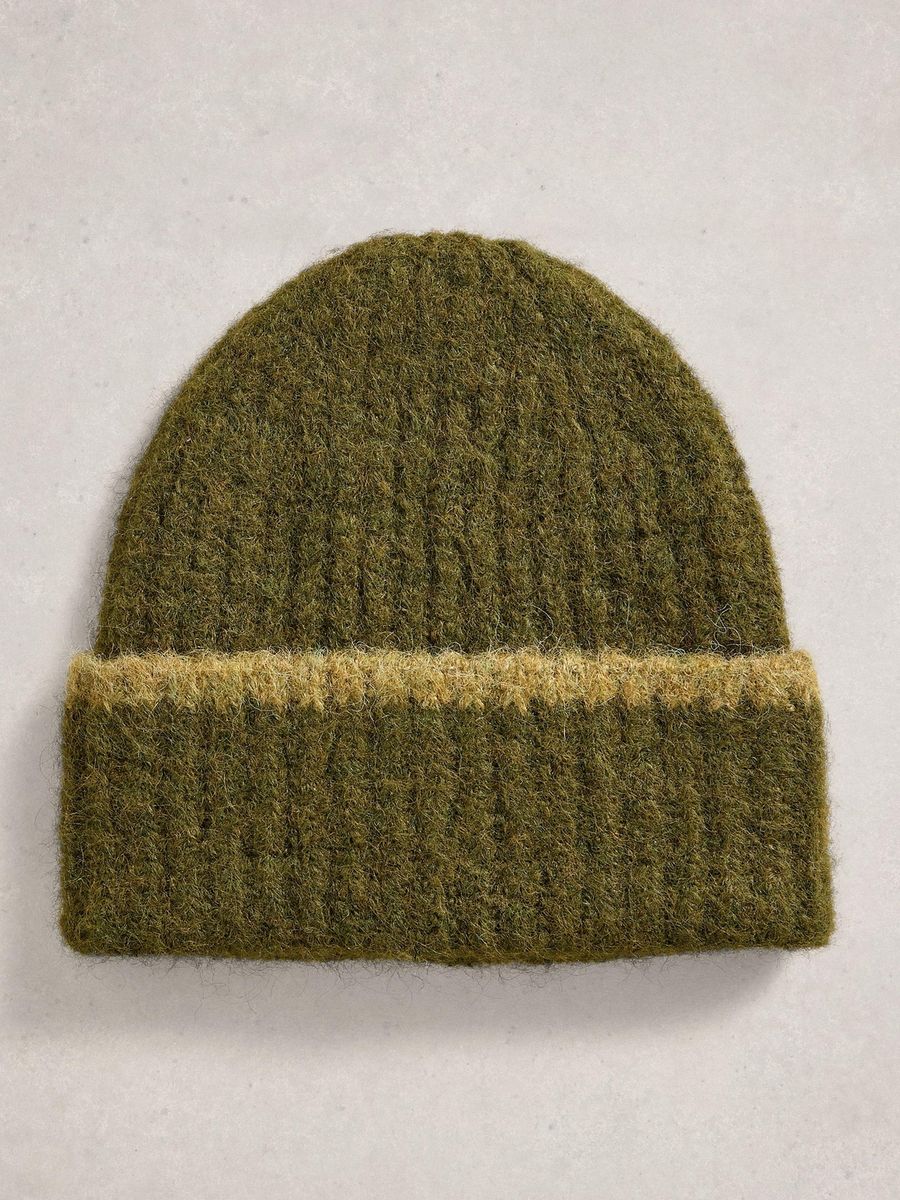Gerippte Strickmütze mit Farbblockband
