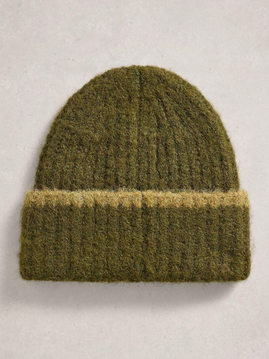 Gerippte Strickmütze mit Farbblockband