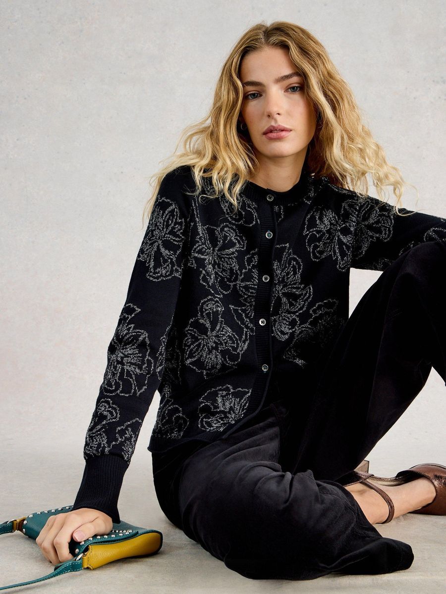 Glitzer Strickjacke mit Blumenmuster