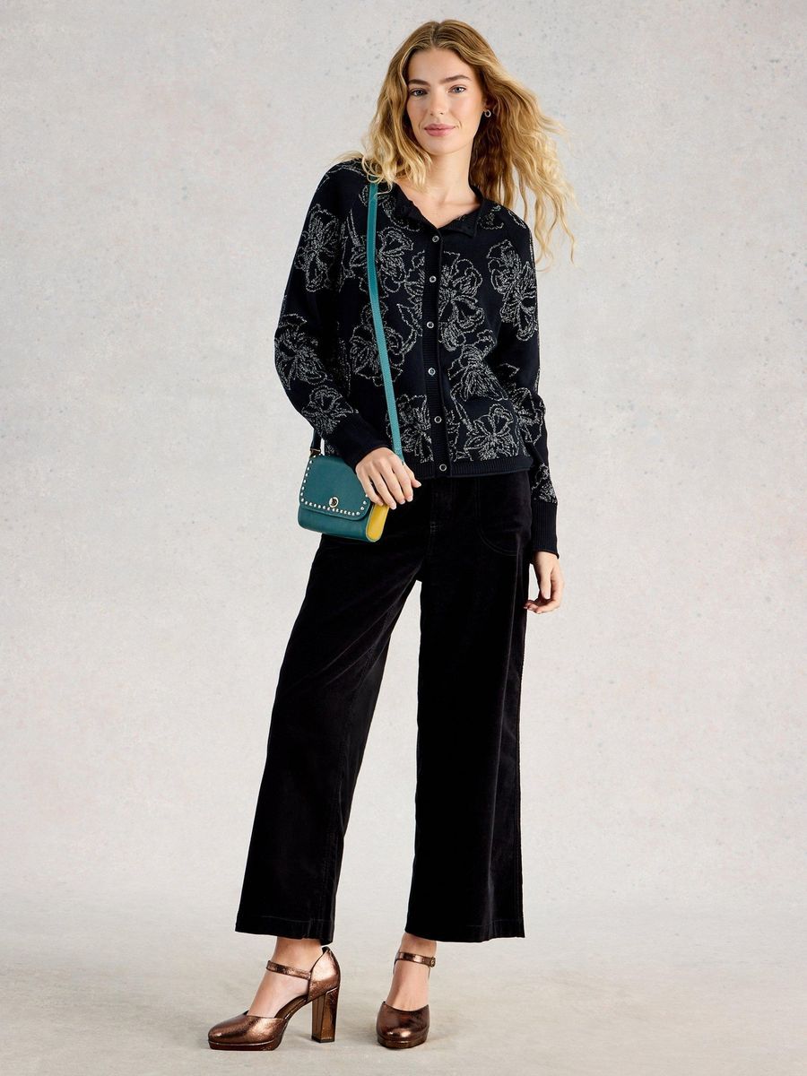 Glitzer Strickjacke mit Blumenmuster