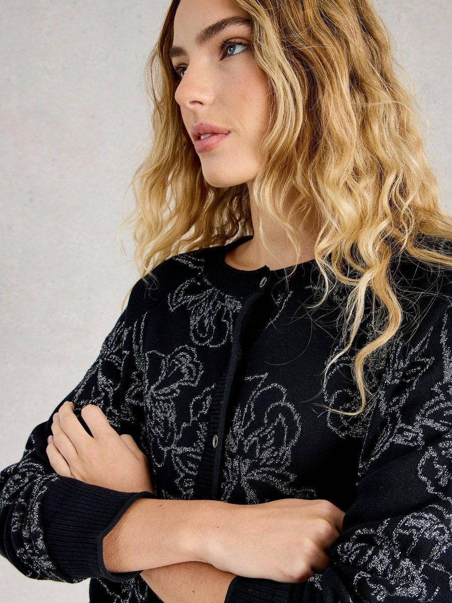 Glitzer Strickjacke mit Blumenmuster