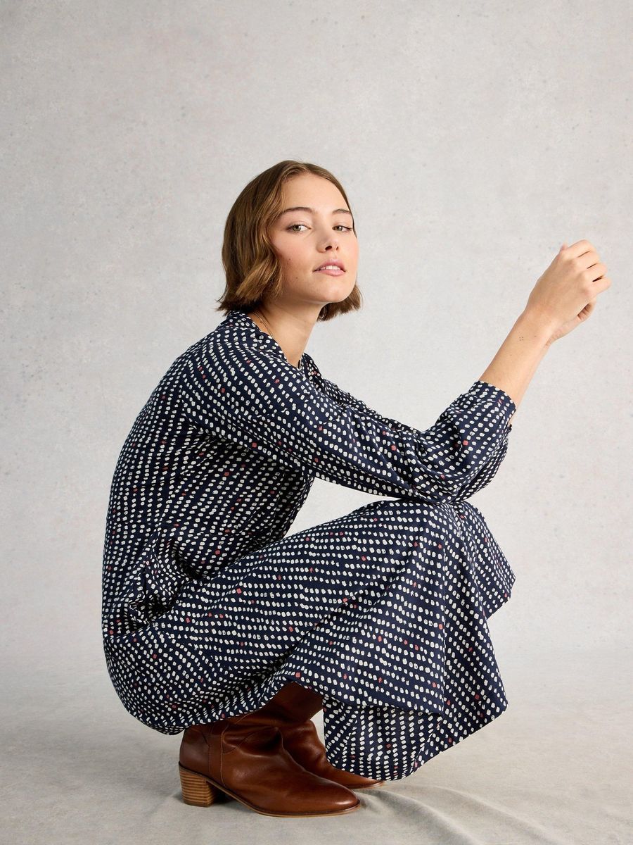 Jersey-Midikleid mit Print und langen Ärmeln