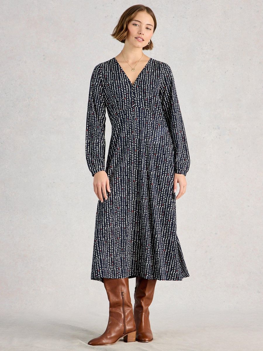 Jersey-Midikleid mit Print und langen Ärmeln