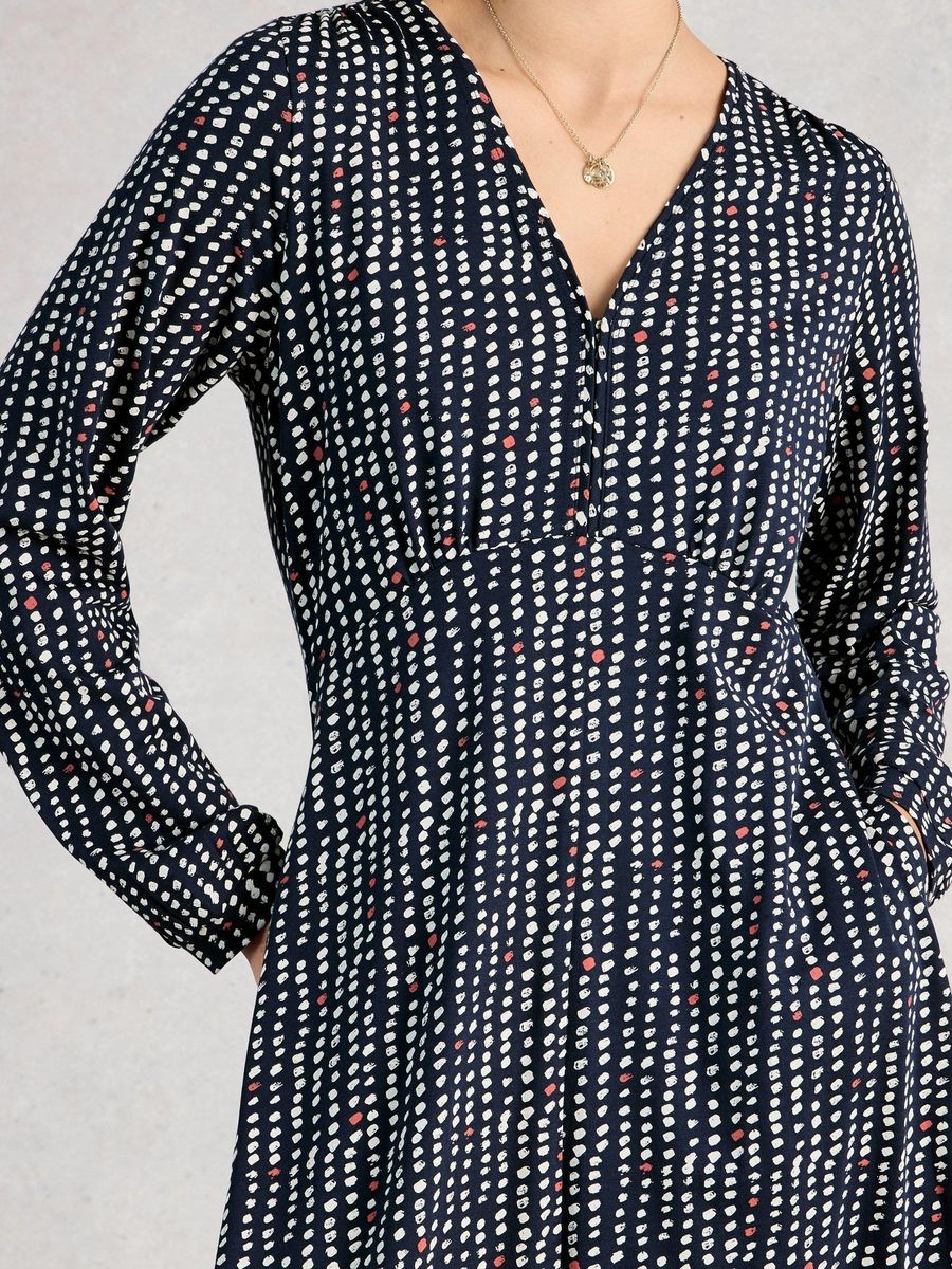 Jersey-Midikleid mit Print und langen Ärmeln