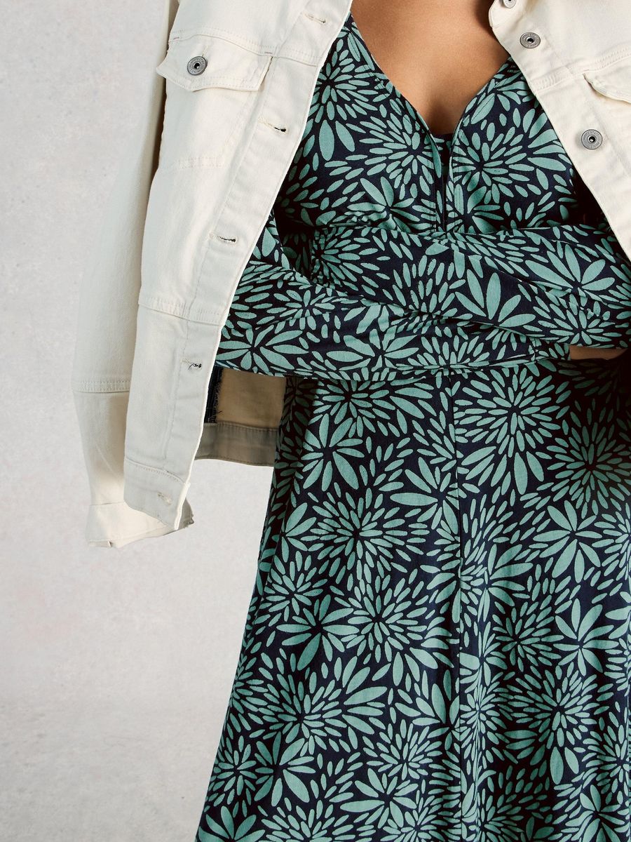 Jersey-Midikleid mit Print und langen Ärmeln