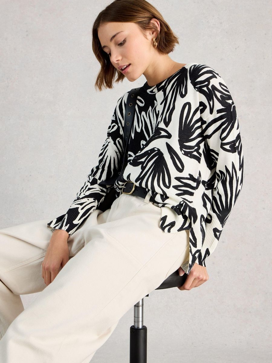 Pullover mit Grafikprint aus Baumwollmischung