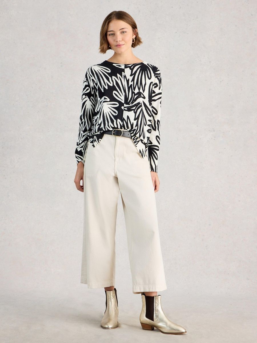 Pullover mit Grafikprint aus Baumwollmischung
