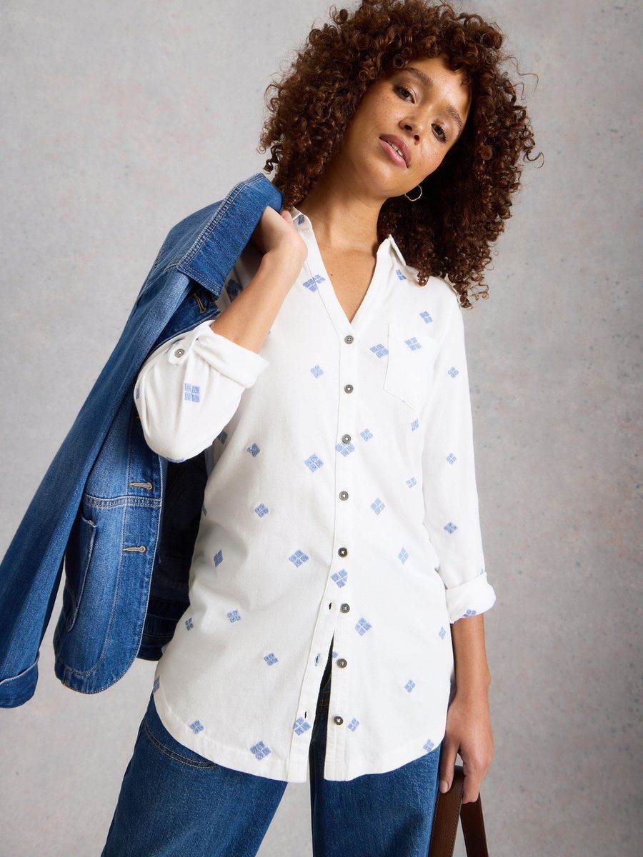 Lang geschnittene bestickte Bluse aus Bio-Baumwolle