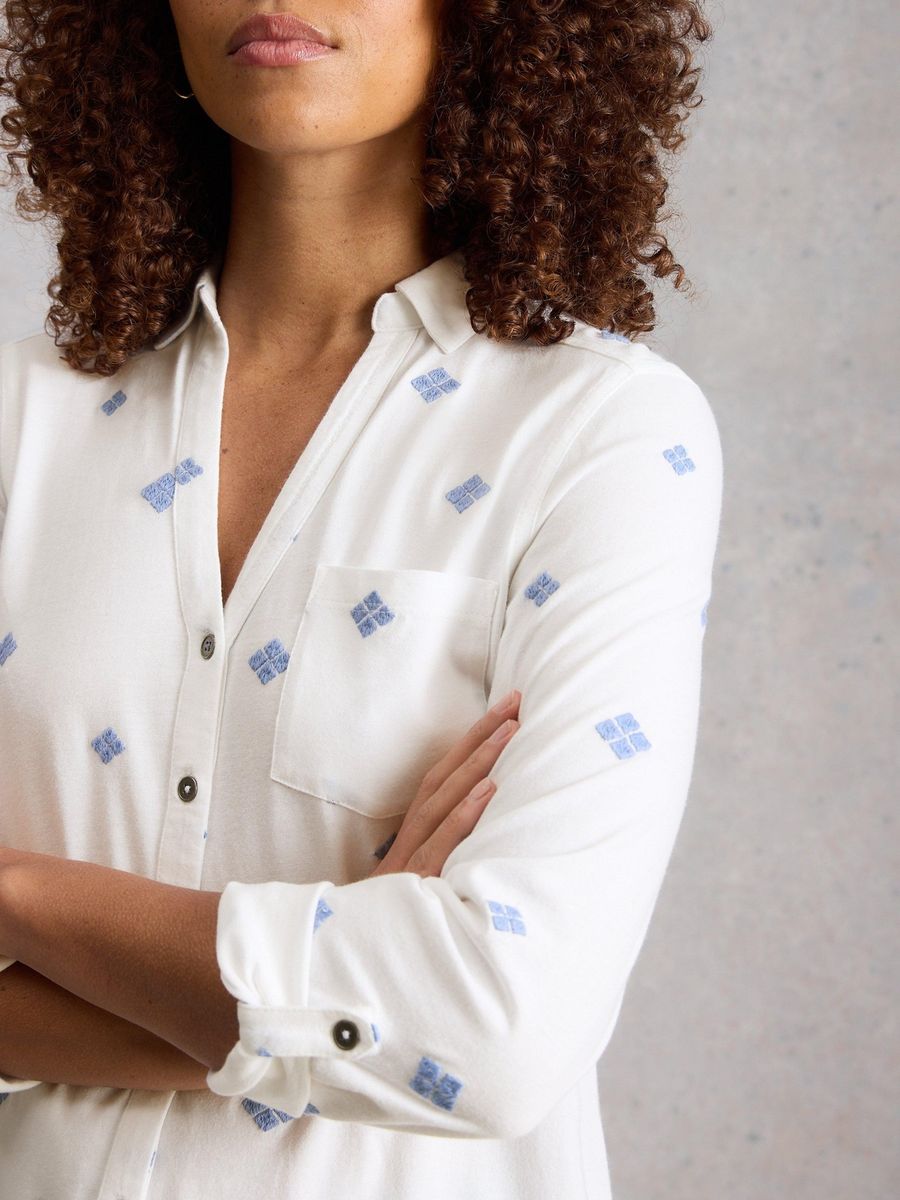 Lang geschnittene bestickte Bluse aus Bio-Baumwolle