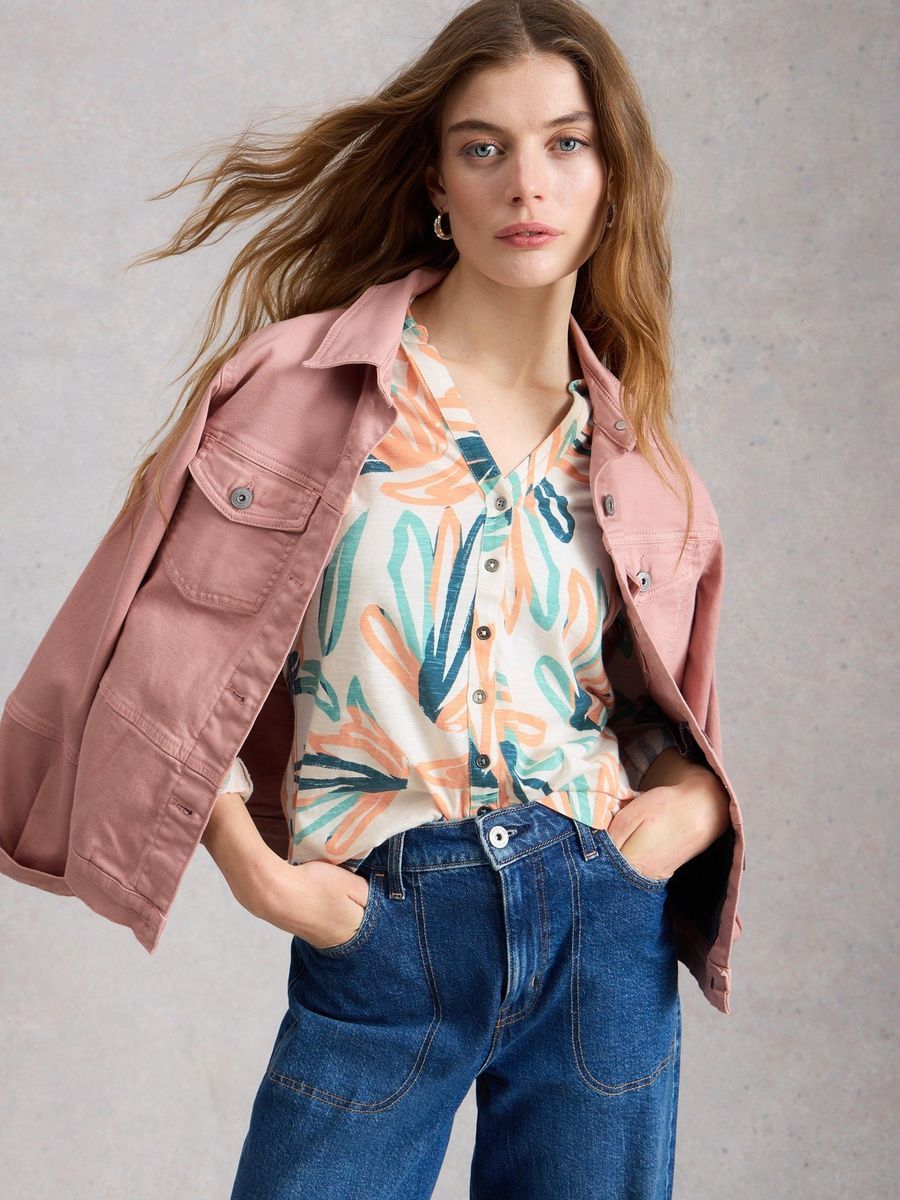 Jerseybluse mit Blumendruck aus Baumwolle