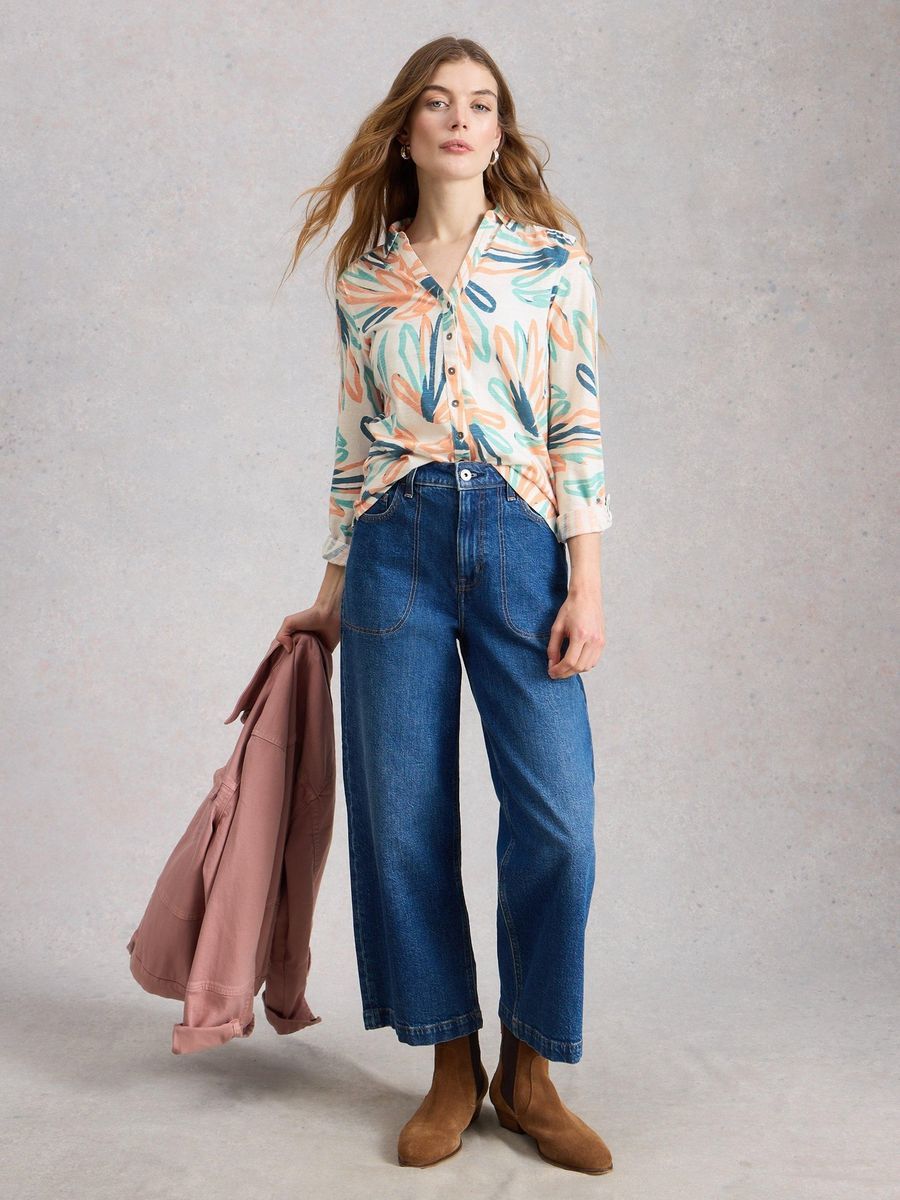 Jerseybluse mit Blumendruck aus Baumwolle