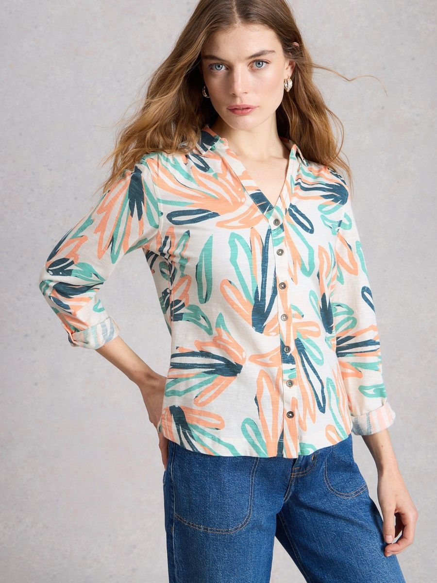 Jerseybluse mit Blumendruck aus Baumwolle