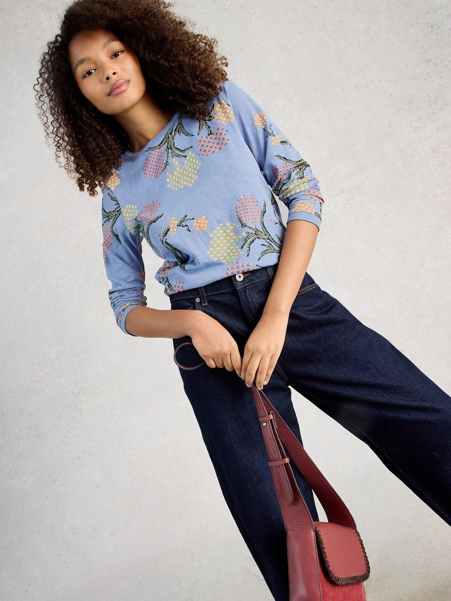 Langarmshirt aus Baumwolle mit Blumenmuster