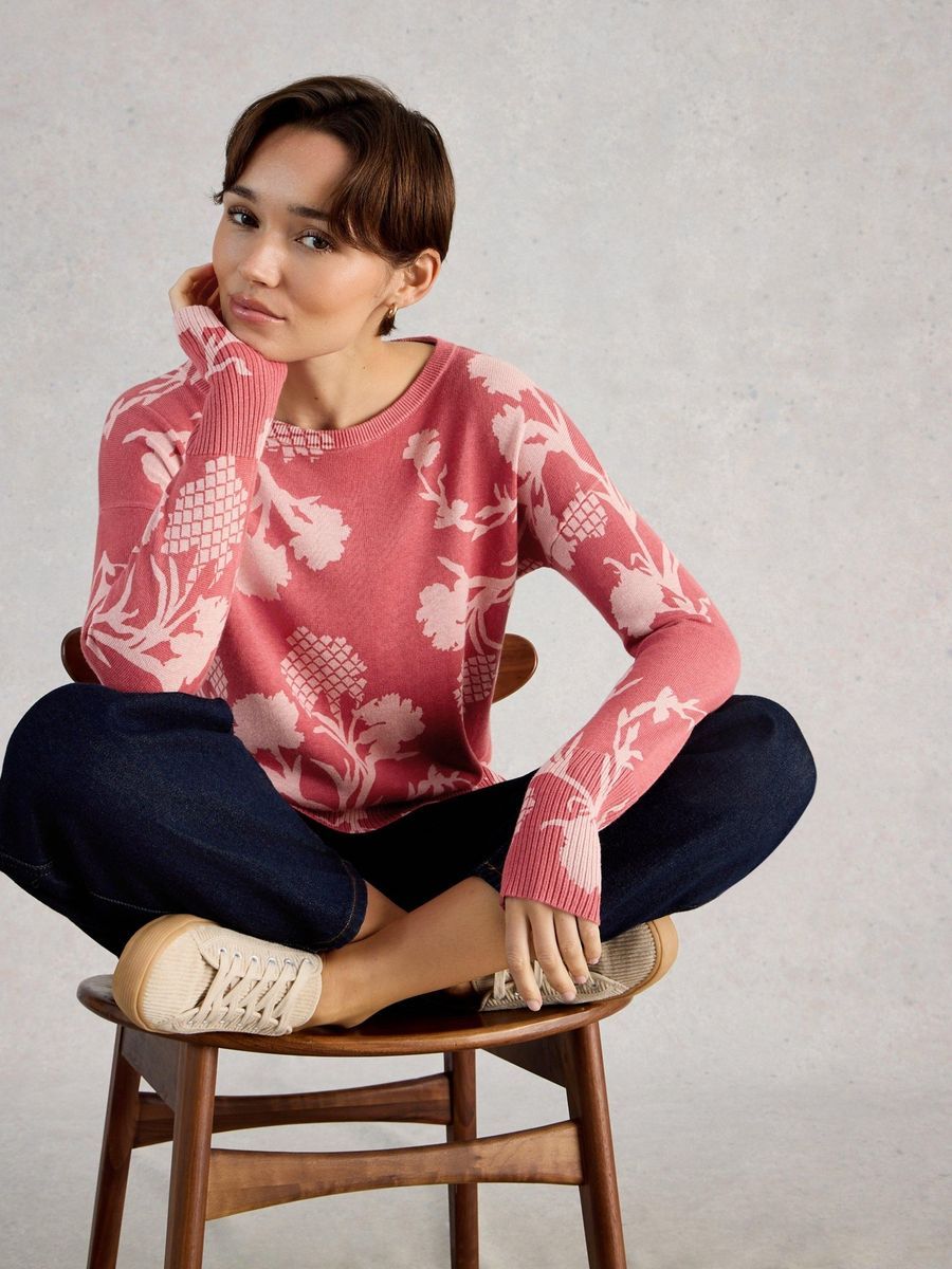 Pullover aus Baumwollmischung mit Blumendruck