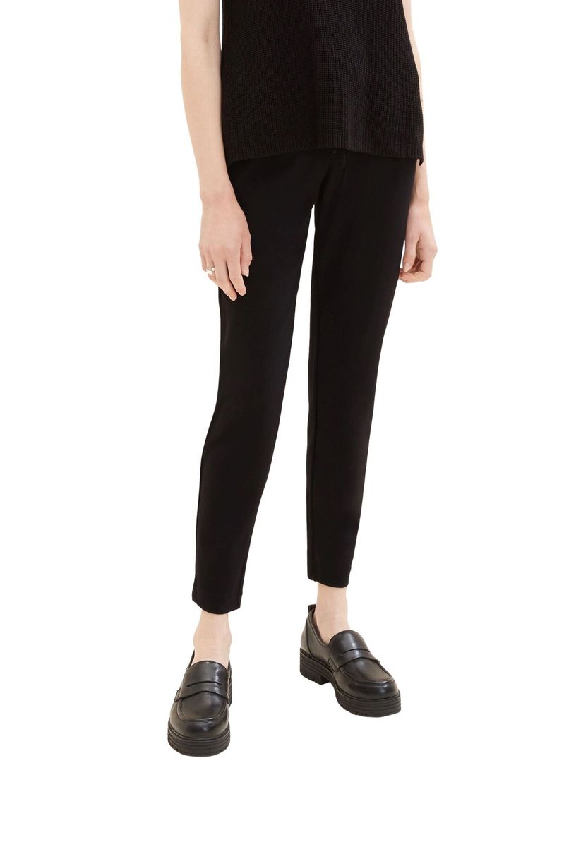 Klassische, verkürzte, schwarze Hose mit Kordelzug