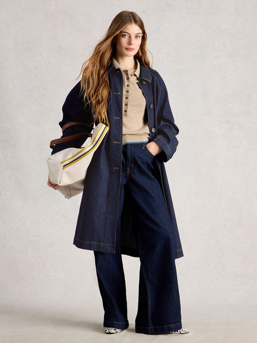 Jeans Trenchcoat mit Kontrastnähten