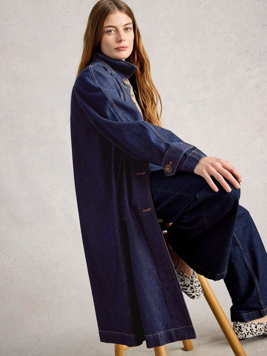 Jeans Trenchcoat mit Kontrastnähten