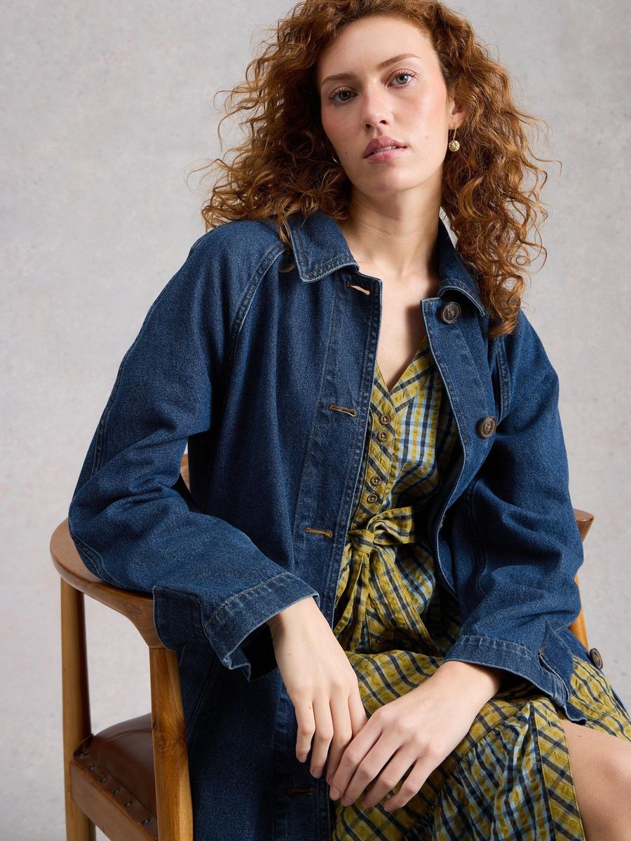 Jeans Trenchcoat mit Kontrastnähten