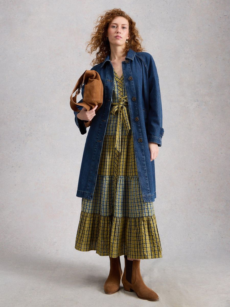 Jeans Trenchcoat mit Kontrastnähten