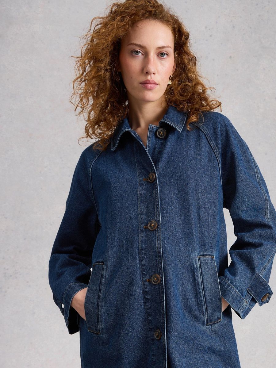 Jeans Trenchcoat mit Kontrastnähten