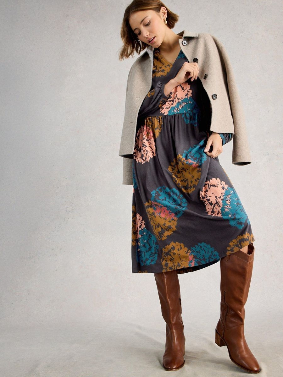 Jerseykleid mit Blumenmuster und langen Ärmeln
