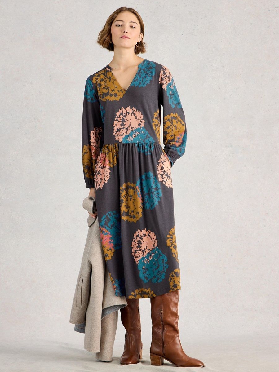 Jerseykleid mit Blumenmuster und langen Ärmeln