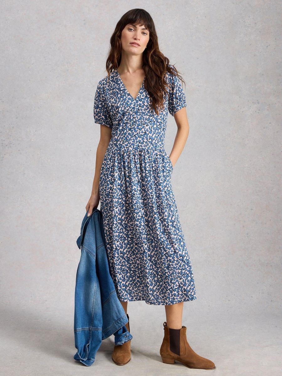 Jerseykleid mit Blumenmuster und langen Ärmeln