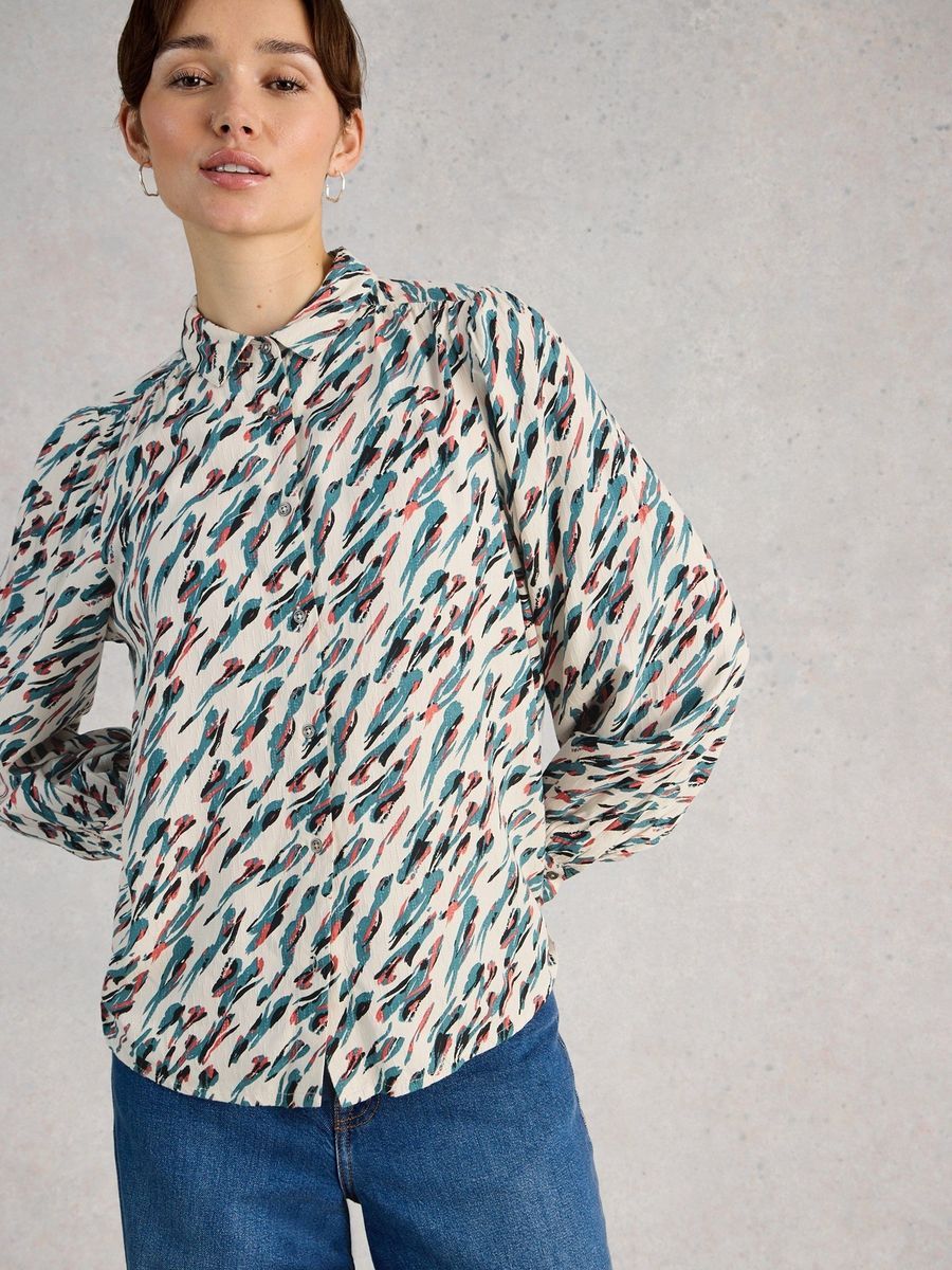 Abstrakte Bluse mit Knopfleiste