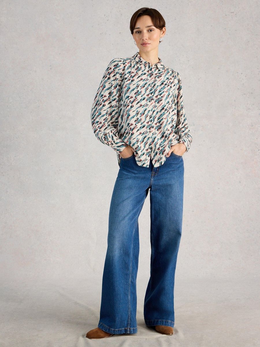 Abstrakte Bluse mit Knopfleiste