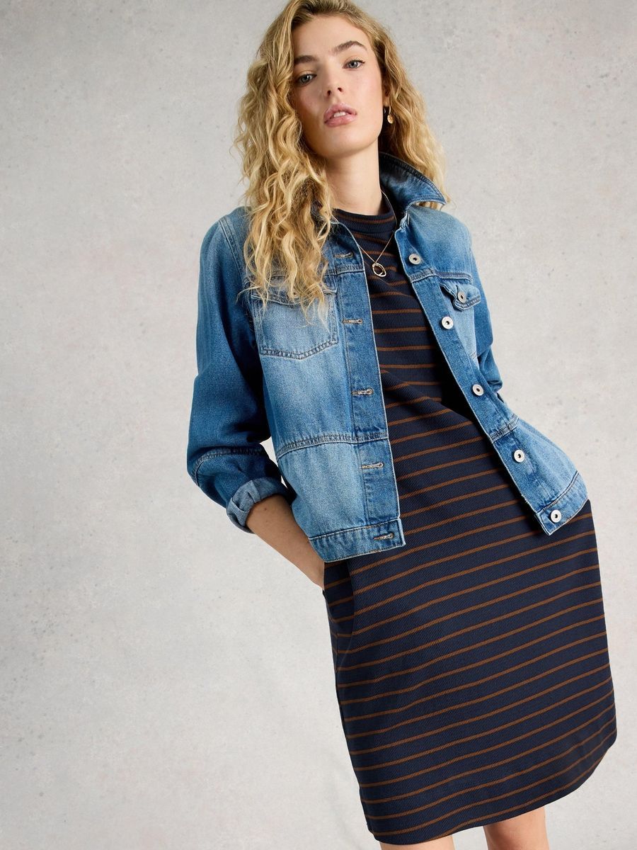 Gestreiftes Jersey-Strickkleid mit Taschen