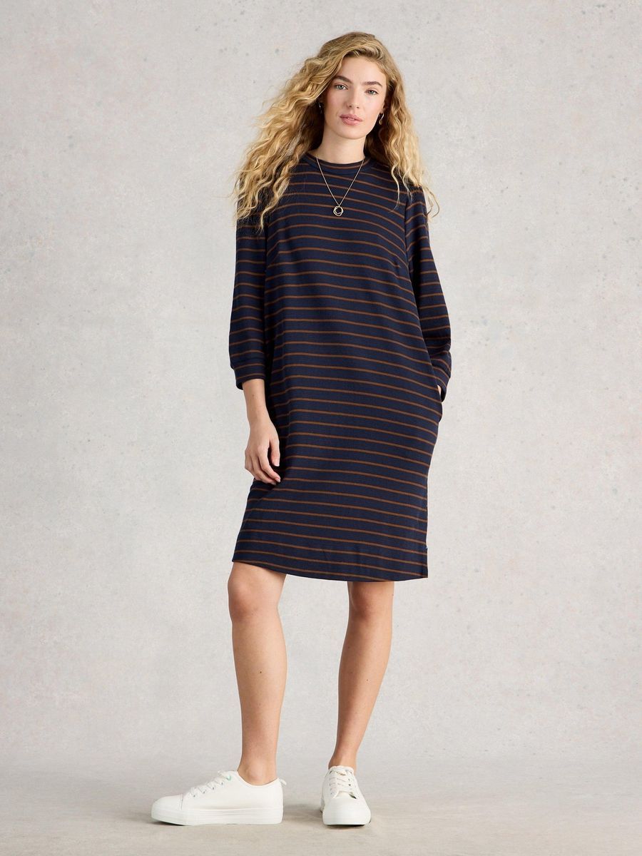 Gestreiftes Jersey-Strickkleid mit Taschen