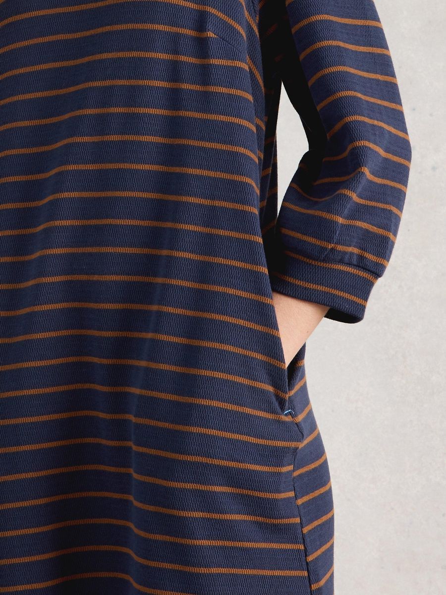 Gestreiftes Jersey-Strickkleid mit Taschen