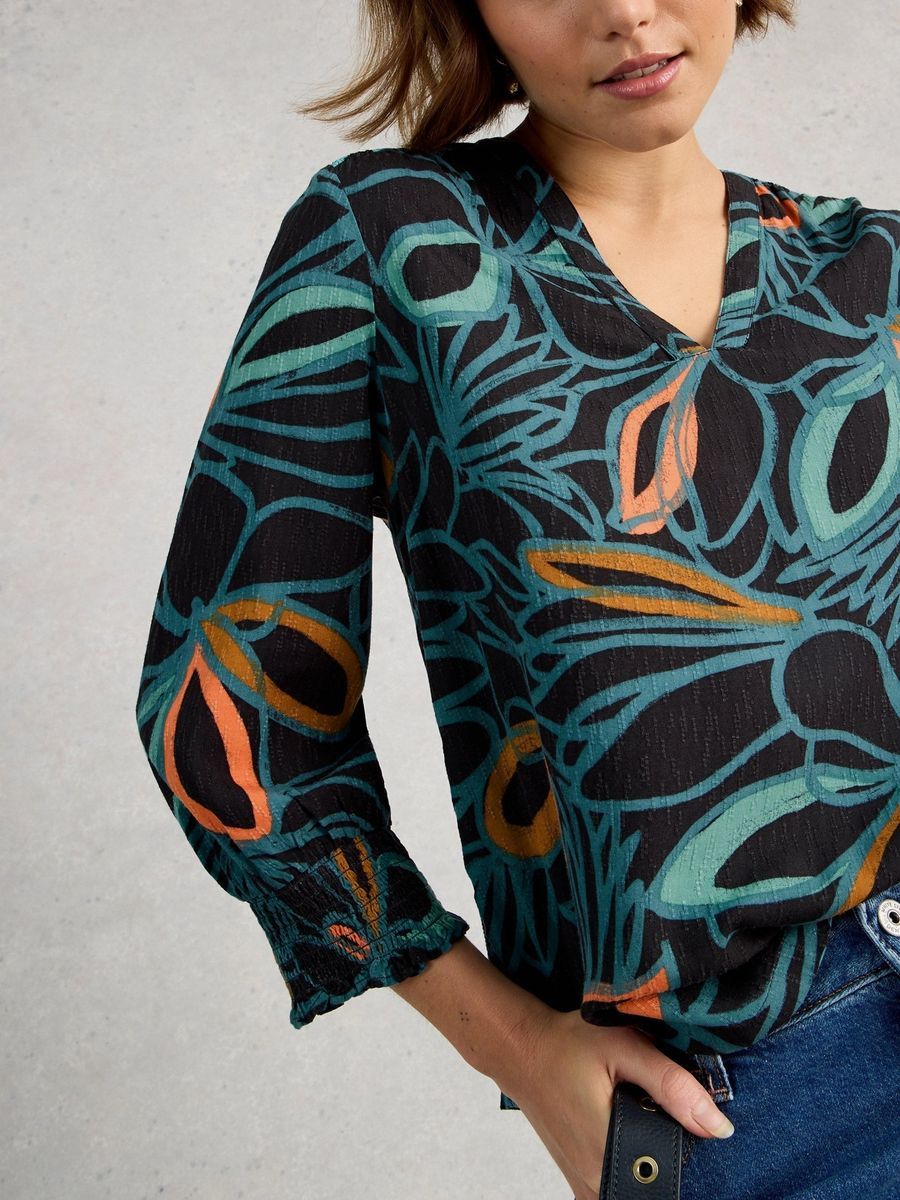 Abstrakte V-Ausschnitt Bluse mit Print