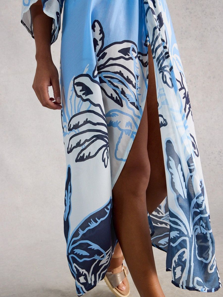 Maxi-Strandkimono mit tropischem Print