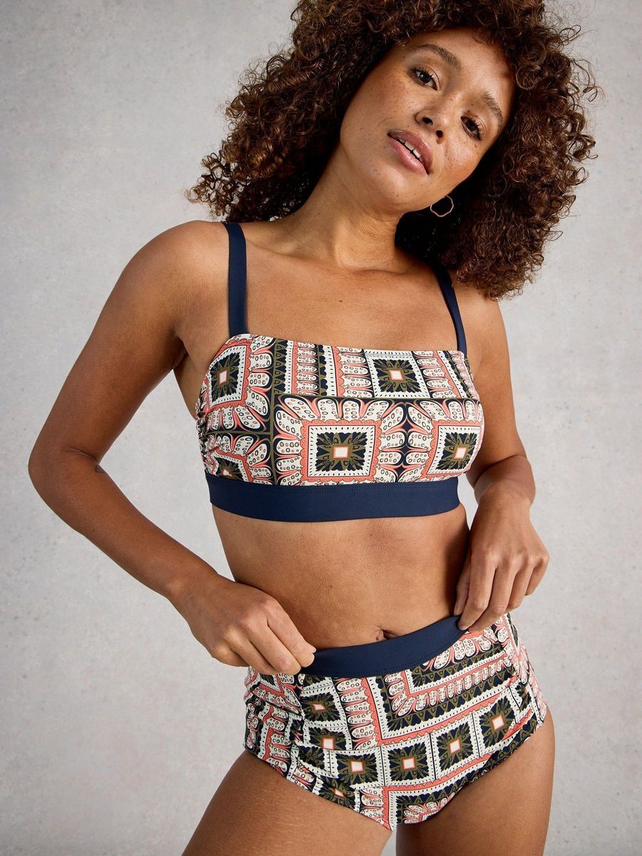 Hochgeschnittene Bikinihose mit Retro-Print