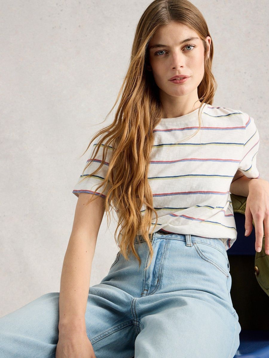 Gestreiftes Baumwoll-T-Shirt mit bunten Linien