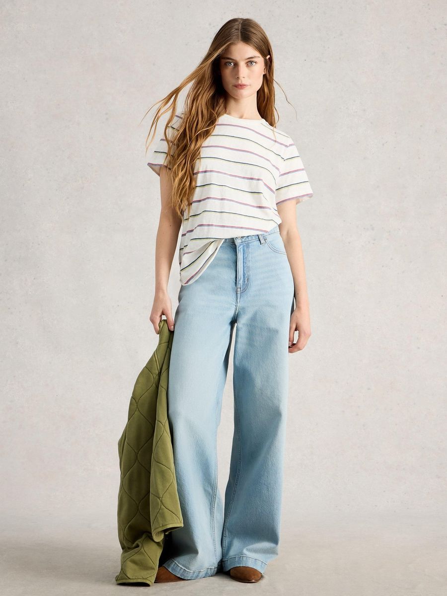 Gestreiftes Baumwoll-T-Shirt mit bunten Linien