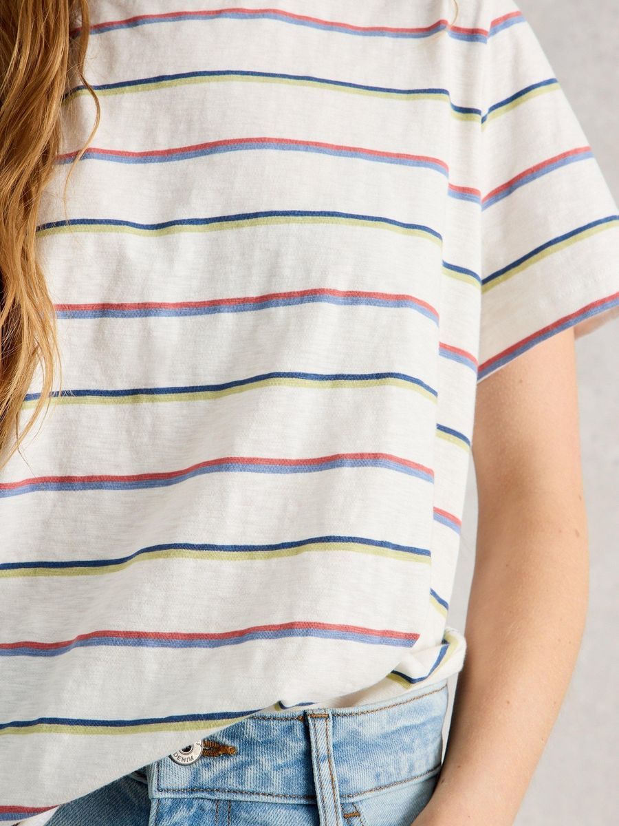 Gestreiftes Baumwoll-T-Shirt mit bunten Linien