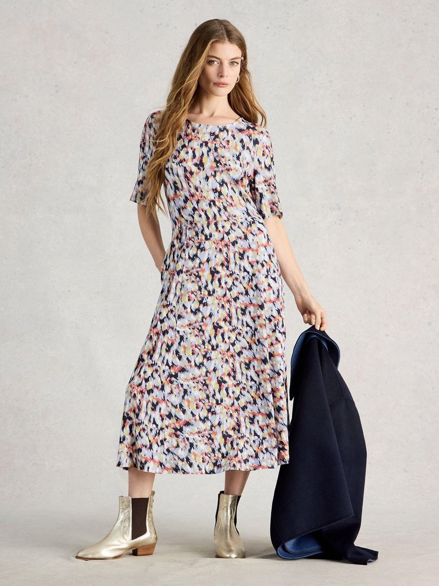 Bedrucktes Jersey-Midikleid mit Taschen