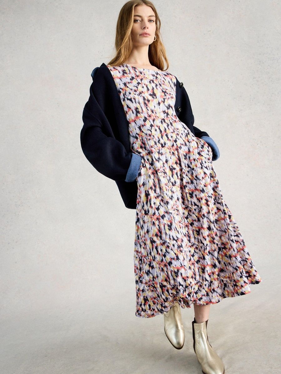 Bedrucktes Jersey-Midikleid mit Taschen