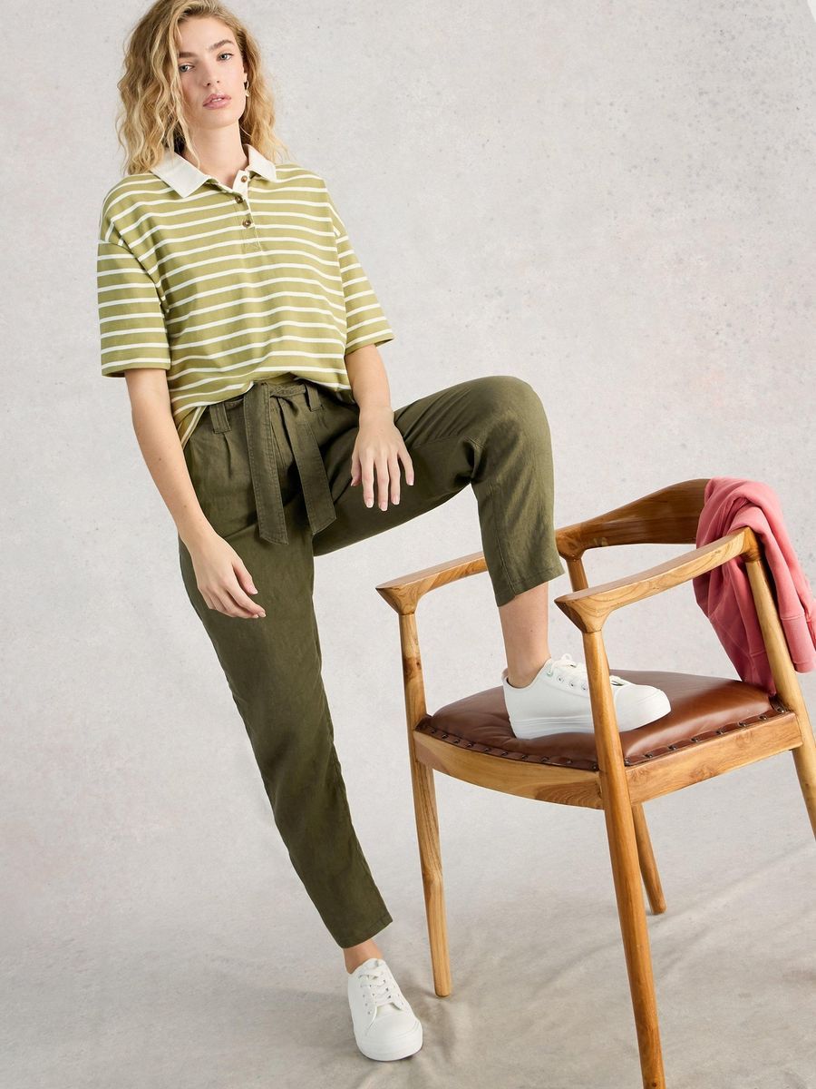 Damen Olivgrüne Leinenhose