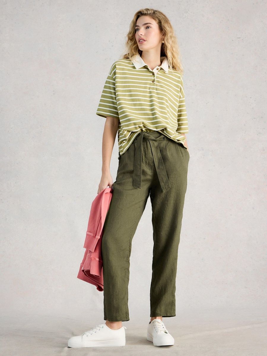 Damen Olivgrüne Leinenhose