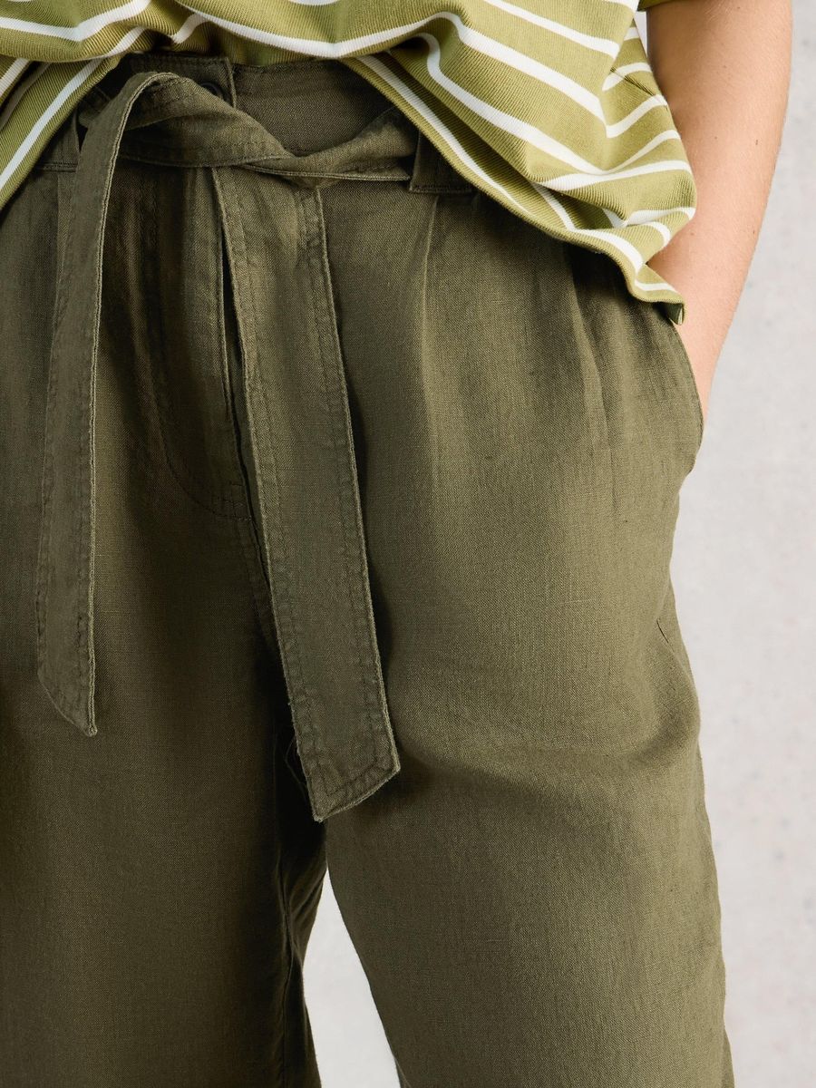 Damen Olivgrüne Leinenhose
