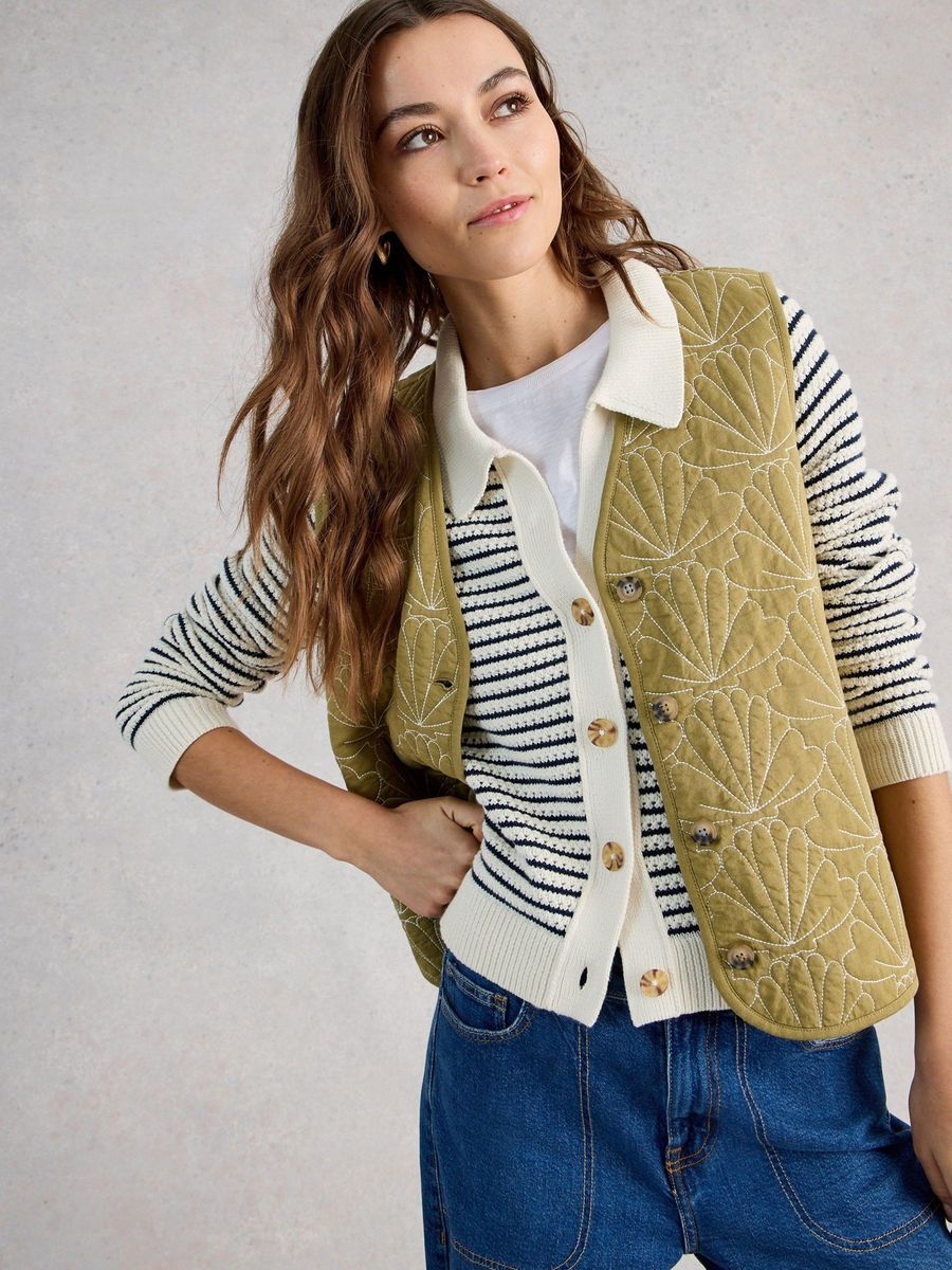 Gestreifte Strickjacke mit Kragen