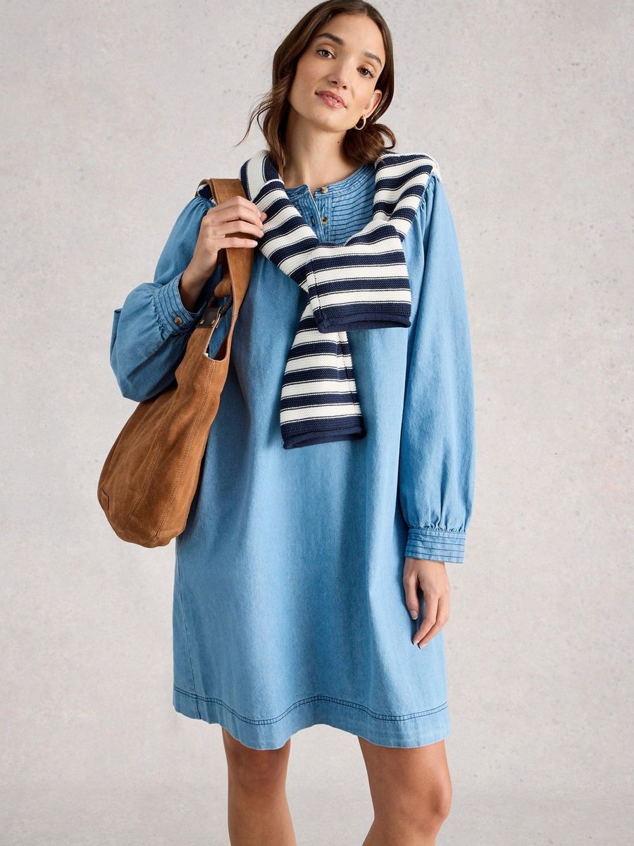 Lässiges Jeans-Tunika-Kleid mit langen Ärmeln