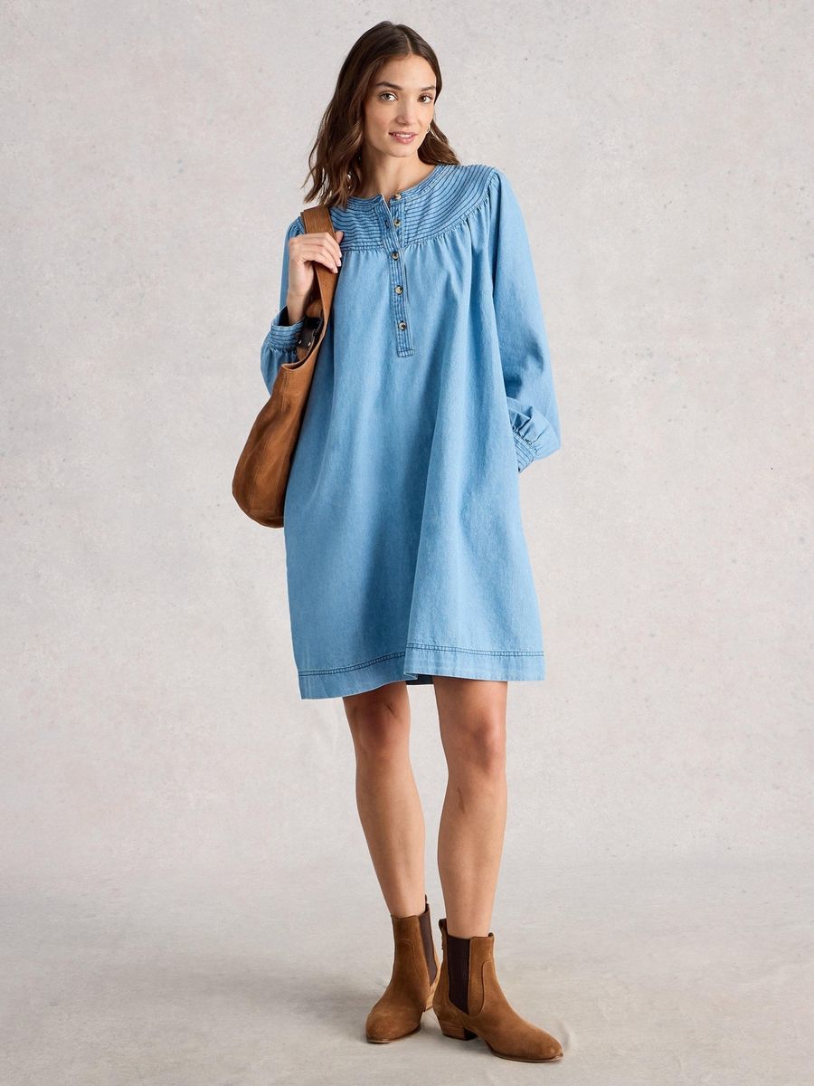 Lässiges Jeans-Tunika-Kleid mit langen Ärmeln