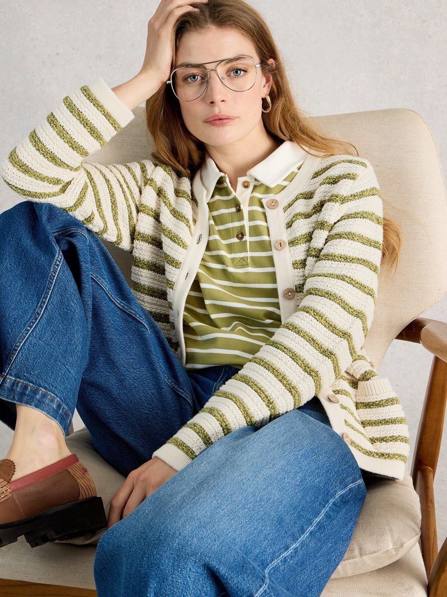 Gestreifte Strickjacke aus Bio-Baumwolle