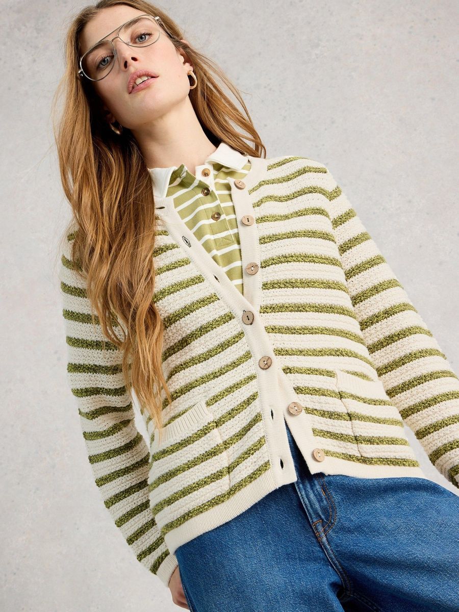 Gestreifte Strickjacke aus Bio-Baumwolle