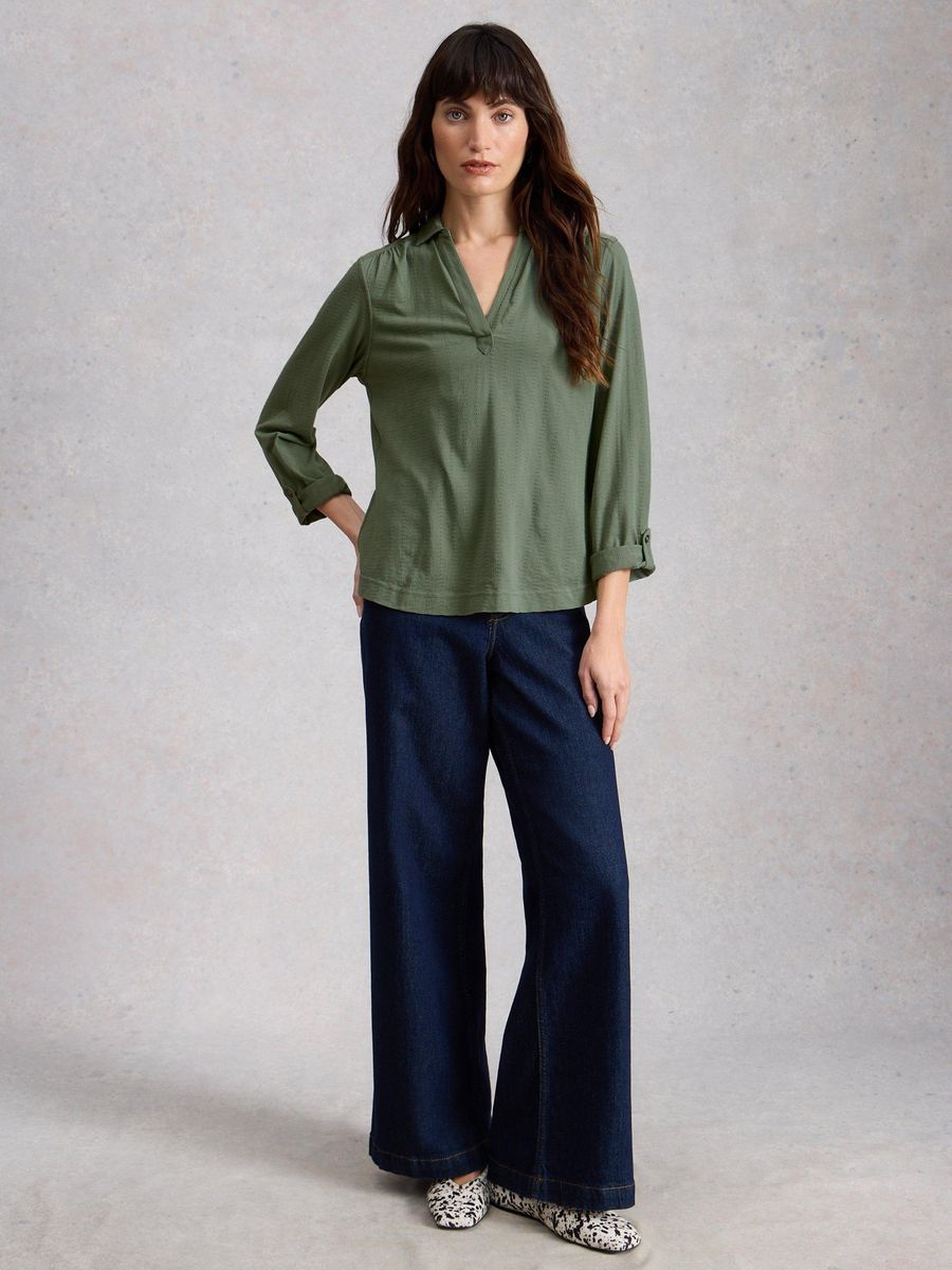 Olivgrüne Jerseybluse mit Manschetten