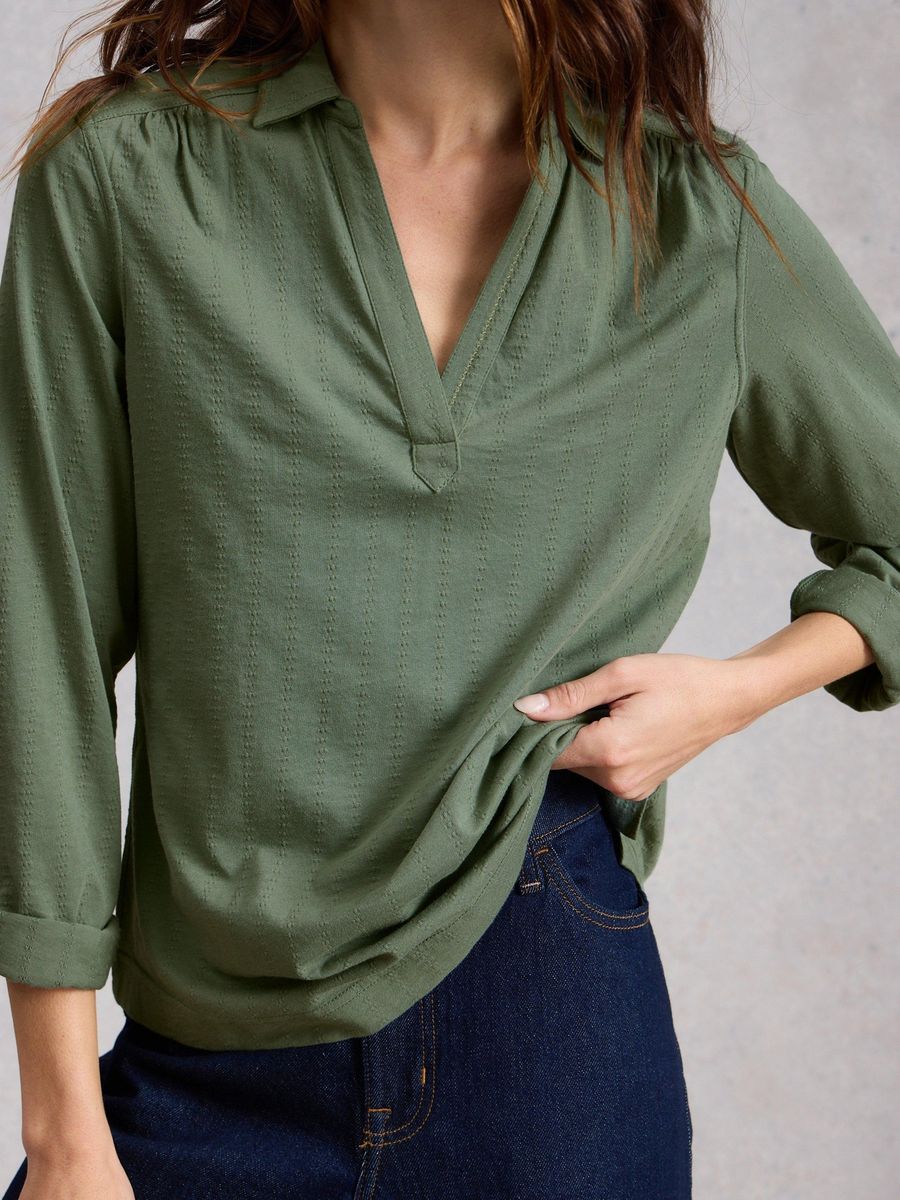 Olivgrüne Jerseybluse mit Manschetten